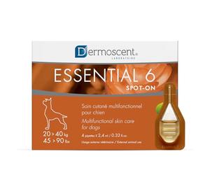Dermoscent | Essential 6 Spot-On | Dog Itchy Skin Relief | Dandruff & Allergy Relief with Vitamin E Oil | Natural Ingredients for Sensitive Skin | Large Breed, 20-40 kg, 4 Pipettes of 2.4 ml