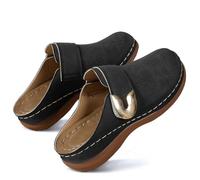 Dernolsea Leather Clogs for Women, Ladies Caged Closed Toe Low Wedge Mules Sandals Backless Slip On Loafers Plain Black Size 4