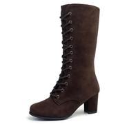 Dernolsea Mid Calf Boots Women, Faux Suede Lace Up Chunky Block Heeled Pixie Thigh High Boots Brown Size 6.5