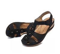 Dernolsea Women Orthopedic Sandals Roman Caged Strappy Closed Toe Ladies Platform Wedge Ankle Strap Shoes Black Size 6