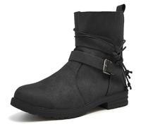 Dernolsea Women's Combat Ankle Boots, Faux Suede Zip Buckle Ladies Flat Pixie Boots Black Size 6.5