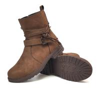 Dernolsea Women's Combat Ankle Boots, Faux Suede Zip Buckle Ladies Flat Pixie Boots Tan Brown Size 5