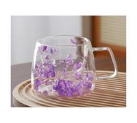 Dernucm Kinetic Petal Flow Borosilicate Coffee Tumbler - Lab-Sealed Botanicals Double-Wall Glass(Purple,Pearl Cotton Packaging)