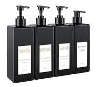 DEROANBOTT 4-Pack Black Square Bottle, 16.9 oz. Labeled Empty refillable soap Dispenser, Reusable Plastic Pump Bottle Bathroom Lotion Bottle Kitchen Hotel Shampoo Conditioner Shower Gel (Black)