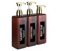 DEROANBOTT Black Shampoo and Conditioner Dispenser Set of 3, 16.9oz Shampoo Bottles Refillable with Pump - Body Wash Dispenser for Shower Shower for Decor (Tawny)