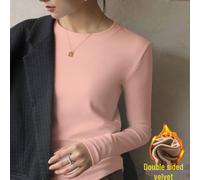 (Derong Arc, S, as the picture) Women's Double-Sided Velvet Long-Sleeve Bottoming Shirt - Warm, Slim Fit, Fashionable Autum/Winter Layered Top