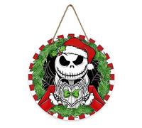 Deroro Christmas Jack Front Door Sign, Xmas Red White Stripes Green Wood Door Hanger Outdoor Outside Porch Decor, Spider Web Funny Holiday Wooden Wreath Indoor Wall Hanging Decoration