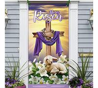 Deroro He is Risen Easter Religious Cross Door Cover Decorations, Christian Lily Faith Door Background Banner for Front Door Indoor Outdoor Decor, Sunrise Lamb Home Decor 35.4 x 70.8 Inch
