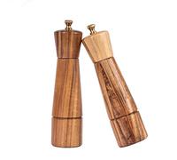 DeroTeno Salt and Pepper Mill Set, Adjustable Ceramic Grinder Salt Mill, Stainless Steel Grinder Pepper Mill, Acacia Wood, 22 cm Height, Bottom Dia 5.5 cm (Tray is NOT Included)