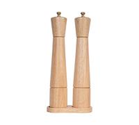 DeroTeno Salt and Pepper Mill Set with Tray, Adjustable Ceramic Grinder Salt Mill, Stainless Steel Grinder Pepper Mill, Rubber Wood, 32 cm Height, Bottom Dia 6 cm (Tray is Included