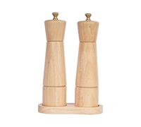 DeroTeno Salt and Pepper Mill Set with Tray, Adjustable Ceramic Grinder Salt Mill, Stainless Steel Grinder Pepper Mill, Rubber Wood, 22 cm Height, Bottom Dia 5.5 cm (Tray is Included