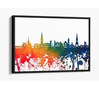 Derry City Skyline Rainbow Splash Art Canvas Floater Frame Print Picture Art - Black Frame 36 inch wide x 24 inch high