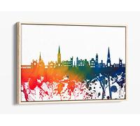 Derry City Skyline Rainbow Splash Art Canvas Floater Frame Print Picture Art - Light Oak Frame 30 inch wide x 20 inch high