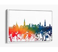 Derry City Skyline Rainbow Splash Art Canvas Floater Frame Print Picture Art - White Frame 24 inch wide x 16 inch high