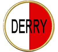 DERRY County Ireland Round Gold Colour Badge And Velvet Bag
