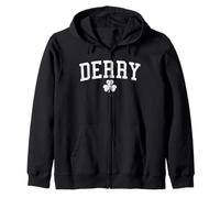 Derry Ireland St Patricks Day Retro Distressed Shamrock Zip Hoodie