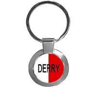 DERRY Irish County Ireland White & Red Luxury Round Shaped Metal Keyring In A Gift Box