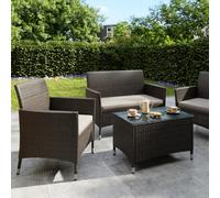 Derry Matt Brown Rattan Effect 4 Seater Coffee Set