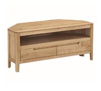 derry wooden corner tv stand with 2 drawers in oak