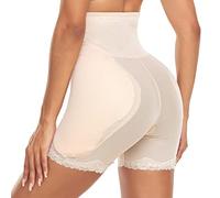 Derssity High Waisted Shapewear Padded Butt Lifter Tummy Control Knickers Hip Enhancer Lace Panties Shorts(XING,XL) Beige