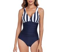 Derssity Ruched Tummy Control One Piece Swimsuit Swimwear Retro Vintage Bikini Bathing Suit Swimming Costume for Women(ST,L)