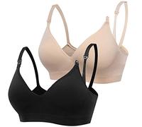 Derssity Women's Wireless Nursing Bra Plus Size Soft Maternity Bra for Breastfeeding, Black/Beige, L-Fits for 36CD 38ABC