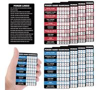 DERTE 8Pcs Poker Hand Rankings Chart Rules Plastic Cheat Sheet Cards Reusable Hands Ranking Guide Card for Beginners Texas Hold Game Table Accessories (red and Blue)
