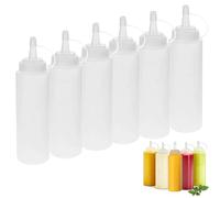 DERU Squeeze Bottles with Caps, 6 pcs 8 oz Squeezy Sauce Bottles, Plastic Squeeze Dispensers - BPA Free, Perfect for Kitchen Condiments, Ketchup Bottle, Mayonnaise, Mustard, Hot Sauce and Olive Oil