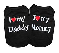 DERUILA 2 PCS I Love My Mommy/Daddy Pattern Dog T-Shirts Clothes Dog Shirts Apparel Summer Outfit Coats for Small Dogs Cat Pet Puppy (S, Black)