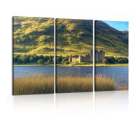DERUINVAIO 3 Pieces Framed Canvas Wall Art Paintings Ruin Kilchurn Castle Scotland Modern Abstract Canvas Wall Decoration Pictures Wall Prints for Living Room, Bedroom