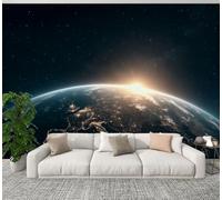 DERUINVAIO 3D Wall Mural 245x175cm Silk Wallpaper Planet Earth from Space Night Photo Picture Wall Covering Murals Home Decorations for Bedrooms Living Room Posters (Non-Self-Adhesive)