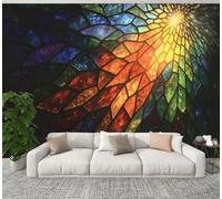 DERUINVAIO 3D Wall Mural 245x175cm Silk Wallpaper Radiant Stained Glass Mosaic Photo Picture Wall Covering Murals Home Decorations for Bedrooms Living Room Posters (Non-Self-Adhesive)