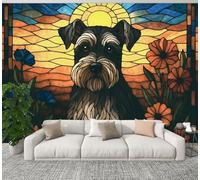 DERUINVAIO 3D Wall Mural 245x175cm Silk Wallpaper Schnauzer Dog Stained Glass Artwork Photo Picture Wall Covering Murals Home Decorations for Bedrooms Living Room Posters (Non-Self-Adhesive)