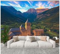 DERUINVAIO 3D Wall Mural 245x175cm Silk Wallpaper Torla Ordesa Ordesa Monte Photo Picture Wall Covering Murals Home Decorations for Bedrooms Living Room Posters (Non-Self-Adhesive)