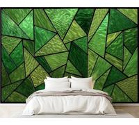 DERUINVAIO 3D Wall Mural 365x254cm Silk Wallpaper Abstract Green Geometric Stained Glass Photo Picture Wall Covering Murals Home Decorations for Bedrooms Living Room Posters (Non-Self-Adhesive)