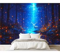 DERUINVAIO 3D Wall Mural 365x254cm Silk Wallpaper Magical Stag Mystical Forest Photo Picture Wall Covering Murals Home Decorations for Bedrooms Living Room Posters (Non-Self-Adhesive)