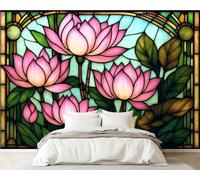 DERUINVAIO 3D Wall Mural 365x254cm Silk Wallpaper Pink Lotus Flowers Stained Glass Art Photo Picture Wall Covering Murals Home Decorations for Bedrooms Living Room Posters (Non-Self-Adhesive)