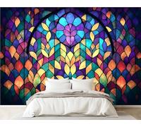 DERUINVAIO 3D Wall Mural 365x254cm Silk Wallpaper Stained Glass Window Colorful Photo Picture Wall Covering Murals Home Decorations for Bedrooms Living Room Posters (Non-Self-Adhesive)