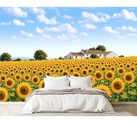 DERUINVAIO 3D Wall Mural 365x254cm Silk Wallpaper Sunflower Fields Spanish House Photo Picture Wall Covering Murals Home Decorations for Bedrooms Living Room Posters (Non-Self-Adhesive)