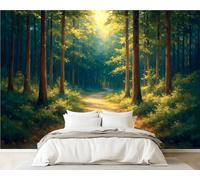 DERUINVAIO 3D Wall Mural 365x254cm Silk Wallpaper Sunlit Forest Path Tall Trees Lush Photo Picture Wall Covering Murals Home Decorations for Bedrooms Living Room Posters (Non-Self-Adhesive)