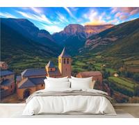 DERUINVAIO 3D Wall Mural 365x254cm Silk Wallpaper Torla Ordesa Ordesa Monte Photo Picture Wall Covering Murals Home Decorations for Bedrooms Living Room Posters (Non-Self-Adhesive)
