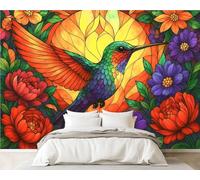 DERUINVAIO 3D Wall Mural 365x254cm Silk Wallpaper Vibrant Hummingbird Colorful Floral Photo Picture Wall Covering Murals Home Decorations for Bedrooms Living Room Posters (Non-Self-Adhesive)