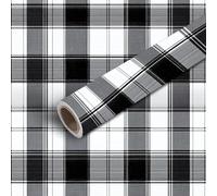 DERUINVAIO 45x300 Peel and Stick Wallpaper Black White Plaid Checkered Tartan Seamless Suitable for Contact Paper Self Adhesive Wallpaper Removable Wall Mural Wall Sticker for Bedroom Kitchen