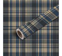 DERUINVAIO 45x300 Peel and Stick Wallpaper Plaid Seamless Tartan Checkered Plaid Dark Grey Blue Brown for Contact Paper Self Adhesive Wallpaper Removable Wall Mural Wall Sticker for Bedroom Kitchen