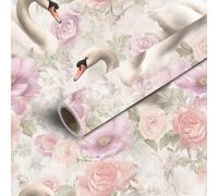 DERUINVAIO 45x300cm Peel and Stick Wallpaper Elegant Swan Floral Soft Pink Lavender Roses Contact Paper Self Adhesive Removable Wallpaper Waterproof for Backsplash Bedroom Kitchen