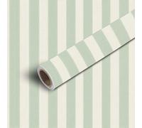 DERUINVAIO 45x300cm Peel and Stick Wallpaper Soft Green White Vertical Stripes Patterned Design Contact Paper Self Adhesive Removable Wallpaper Waterproof for Backsplash Bedroom Kitchen