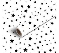 DERUINVAIO 45x300cm Peel and Stick Wallpaper Star Seamless White Black Retro Chaotic Elements Abstract Contact Paper Self Adhesive Removable Wallpaper Waterproof for Backsplash Bedroom Kitchen