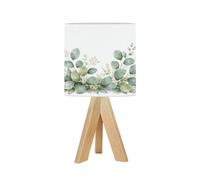 DERUINVAIO Bedside Table Lamp Tripod Desk Lamps for Living Room Bedroom Rustic sage Green Eucalyptus Floral Natural Wooden Base Lampshade Kids Small Light Reading Nightstand Shades