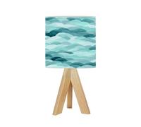 DERUINVAIO Bedside Table Lamp Tripod Desk Lamps Living Room Bedroom Abstract Watercolor Ocean Waves Soft Teal Aqua Tones Wooden Base Lampshade Kids Room Small Light for Reading Nightstand Shades