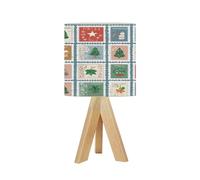 DERUINVAIO Bedside Table Lamp Tripod Desk Lamps Living Room Bedroom Cute Christmas Postage Stamps Vintage Xmas Seamless Wooden Base Lampshade Kids Room Small Light for Reading Nightstand Shades
